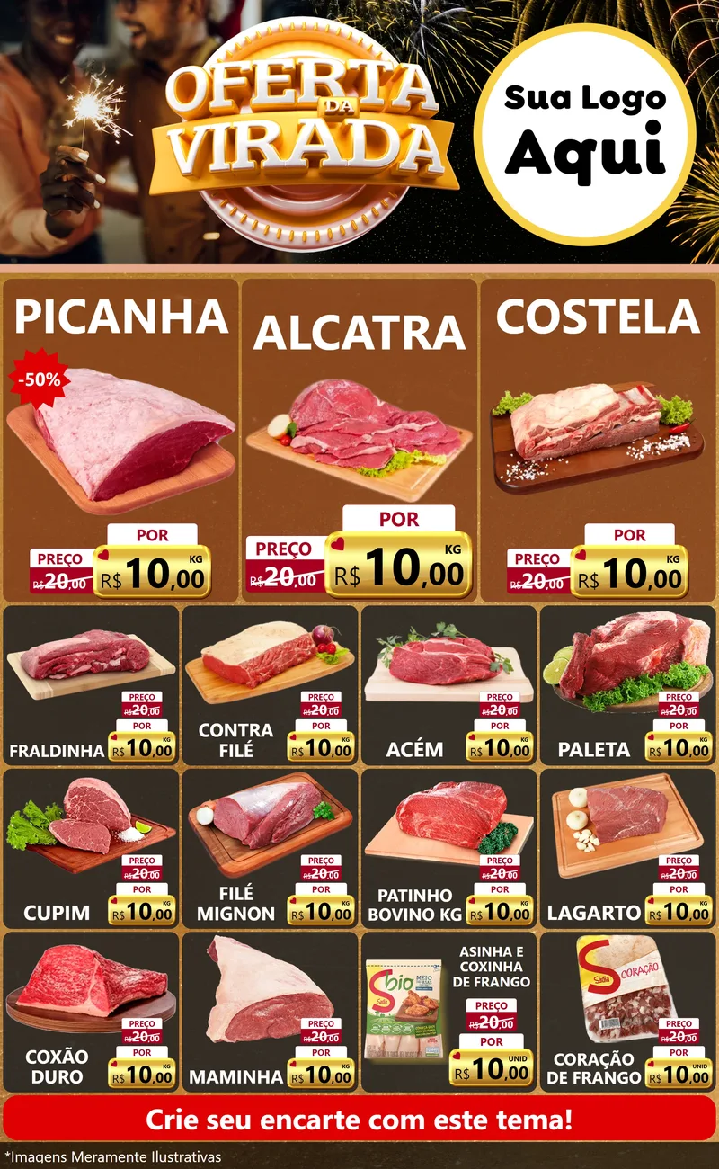 Modelo de Encarte para Encarte Grande com o tema Oferta da Virada para Açougue