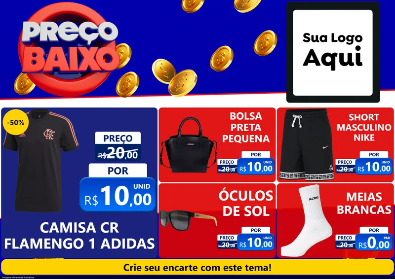 Modelo de Encarte para Encarte A4 Horizontal com o tema Preço Baixo para Roupas e acessórios