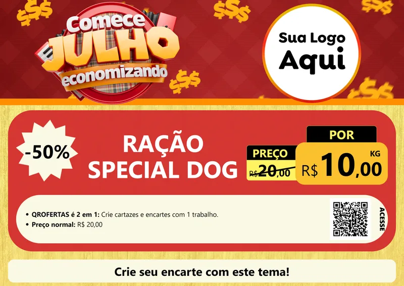 Modelo de Cartaz para Cartaz A4 Horizontal com o tema Comece Julho Economizando para Pet Shop
