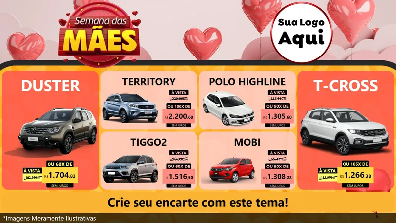 Modelo de TV para TV Horizontal com o tema Semana das Mães para Concessionaria de Carros