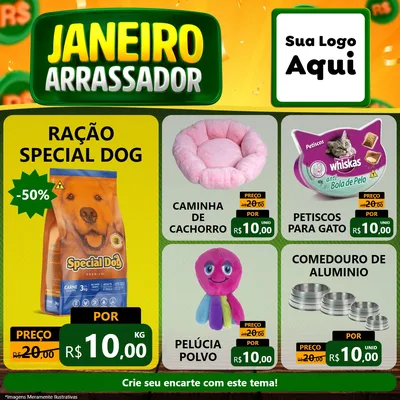 Modelo de Rede Social para Feed Facebook com o tema Janeiro Arrasador para Pet Shop