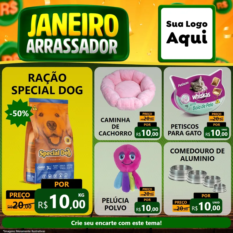 Modelo de Rede Social para Feed Facebook com o tema Janeiro Arrasador para Pet Shop