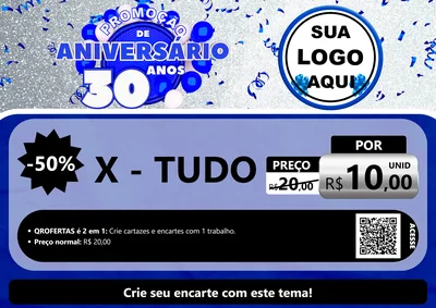 Modelo de Cartaz para Cartaz A4 Horizontal com o tema Promoção de Aniversário - 30 Anos para Hamburgueria