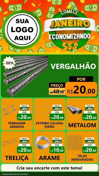 Modelo de Rede Social para Stories com o tema Comece Janeiro Economizando para Ferragens
