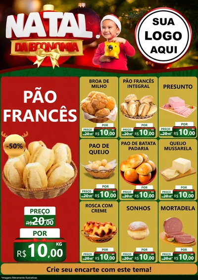 Modelo de Encarte para Encarte A4 Vertical com o tema Natal da Economia para Padaria