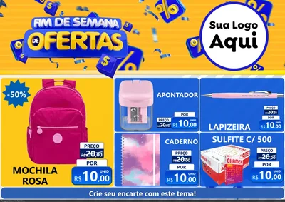 Modelo de Encarte para Encarte A4 Horizontal com o tema Fim de Semana de Ofertas para Papelaria
