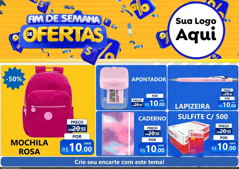 Modelo de Encarte para Encarte A4 Horizontal com o tema Fim de Semana de Ofertas para Papelaria