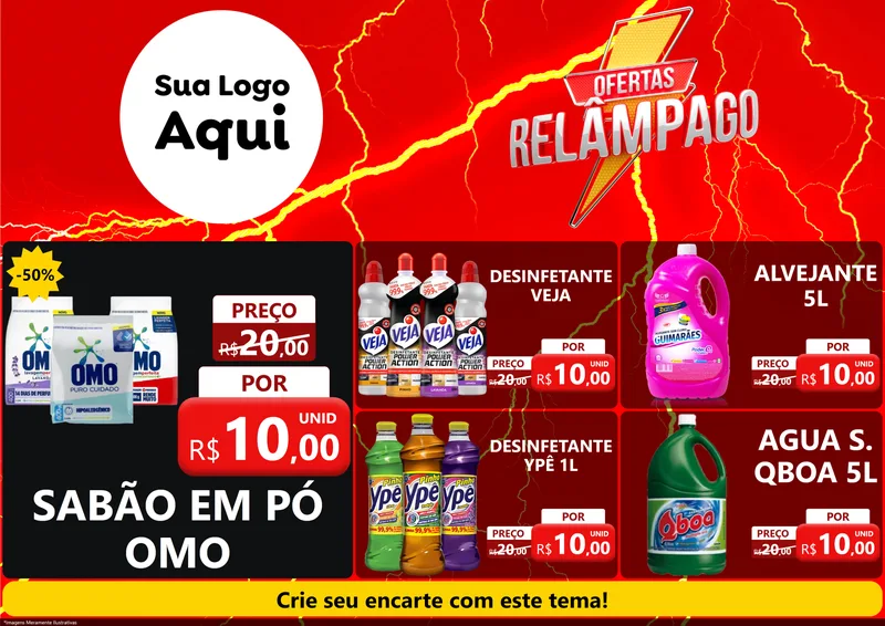 Modelo de Encarte para Encarte A4 Horizontal com o tema Ofertas Relâmpago para Produtos de Limpeza