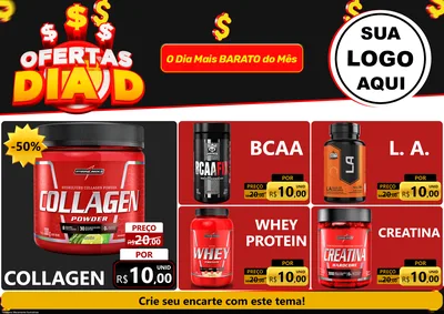 Modelo de Encarte para Encarte A4 Horizontal com o tema Ofertas Dia D para Suplementos alimentares