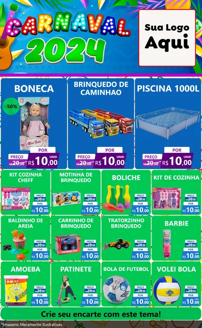 Modelo de Encarte para Encarte Grande com o tema Carnaval 2027 para Brinquedos