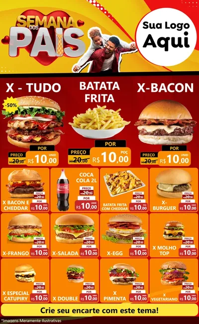 Modelo de Encarte para Encarte Grande com o tema Semana Dos Pais para Hamburgueria