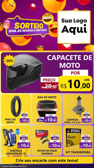 Modelo de Rede Social para Stories com o tema Sorteio para Moto peças