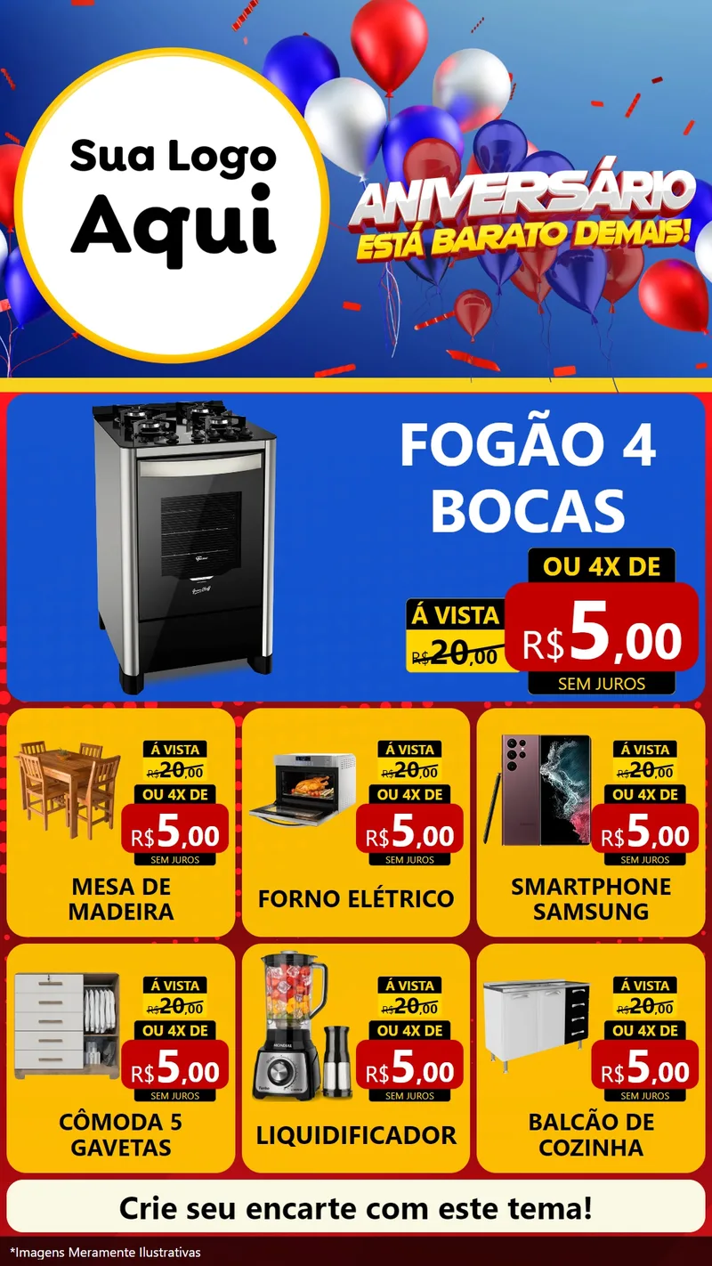 Modelo de Rede Social para Stories com o tema Aniversário para Móveis e Eletro