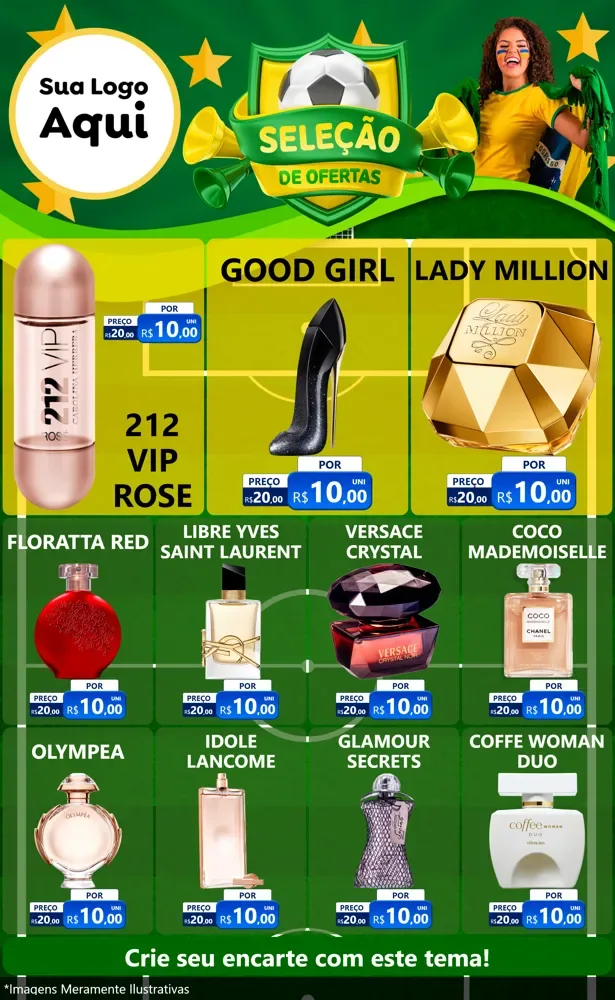 Modelo de Encarte para Encarte Grande com o tema Seleção de Ofertas - Copa para Perfumes