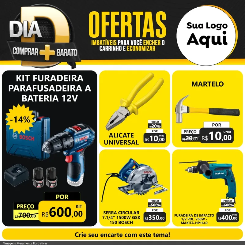 Modelo de Rede Social para Feed Facebook com o tema Dia D Mais Economia para Maquinas e Ferramentas