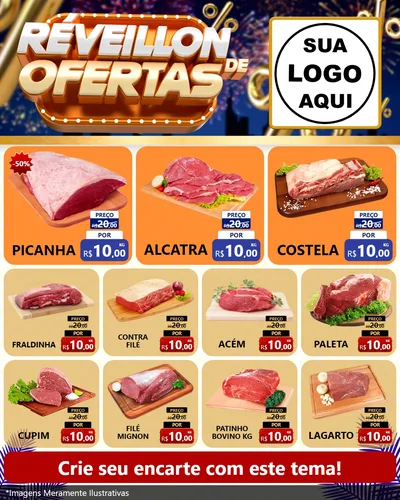 Modelo de Rede Social para Feed Instagram com o tema Réveillon de Ofertas para Açougue