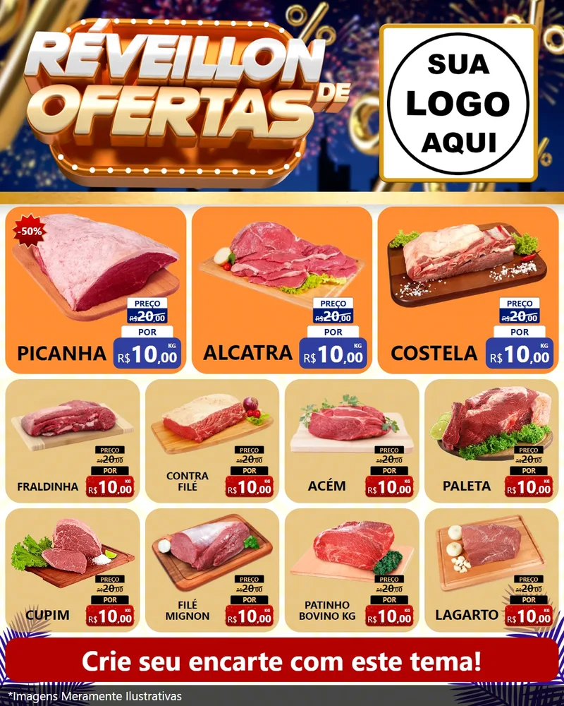 Modelo de Rede Social para Feed Instagram com o tema Réveillon de Ofertas para Açougue