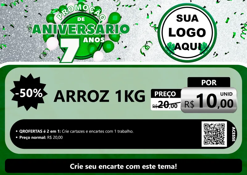 Modelo de Cartaz para Cartaz A4 Horizontal com o tema Promoção de Aniversário - 7 Anos para Supermercado