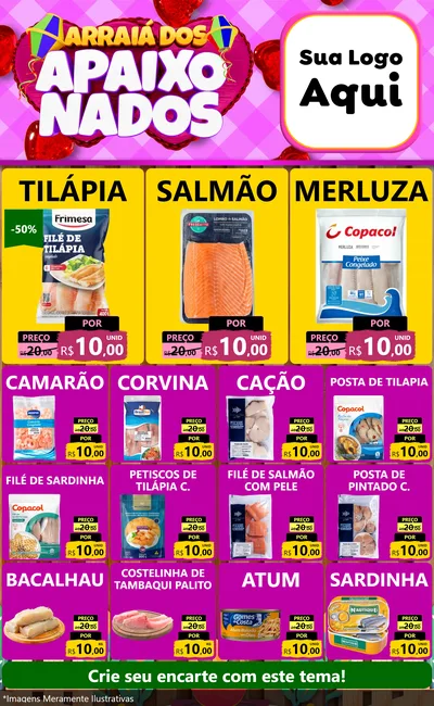 Modelo de Encarte para Encarte Grande com o tema Arraiá dos Apaixonados para Peixaria