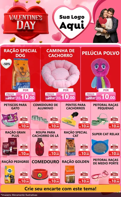 Modelo de Encarte para Encarte Grande com o tema Valentine's Day para Pet Shop