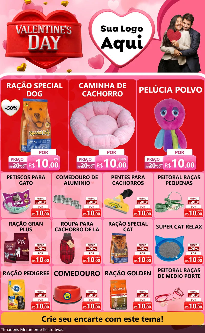 Modelo de Encarte para Encarte Grande com o tema Valentine's Day para Pet Shop