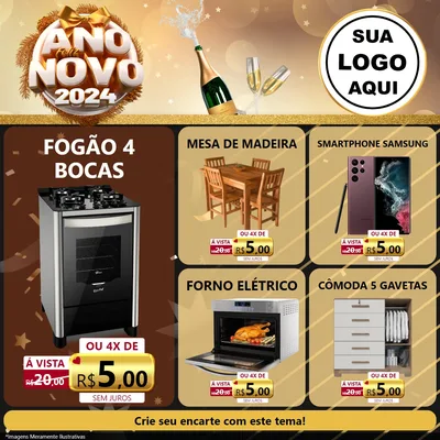 Modelo de Rede Social para Feed Facebook com o tema Feliz Ano Novo 2027 para Móveis e Eletro