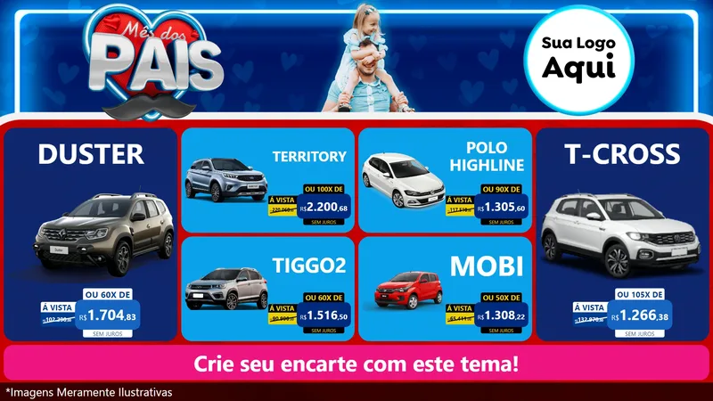Modelo de TV para TV Horizontal com o tema Mês Dos Pais para Concessionaria de Carros