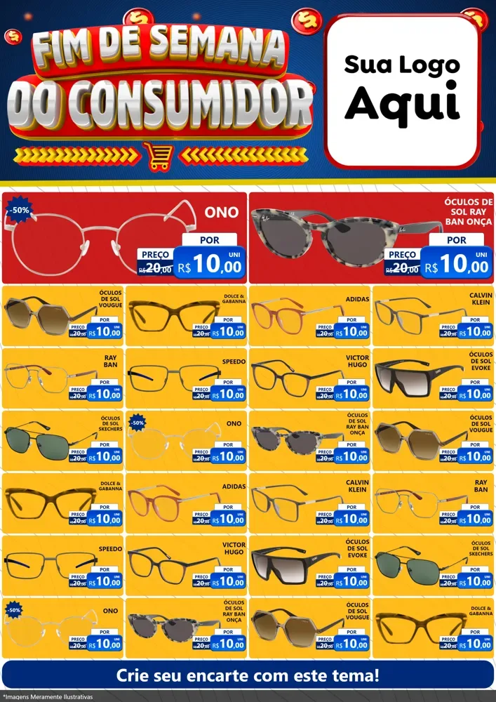 Modelo de Encarte para Encarte A4 Vertical com o tema Fim de Semana do Consumidor para Óticas