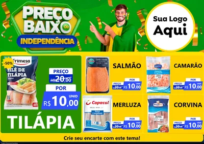 Modelo de Encarte para Encarte A4 Horizontal com o tema Preço Baixo de Independência para Peixaria