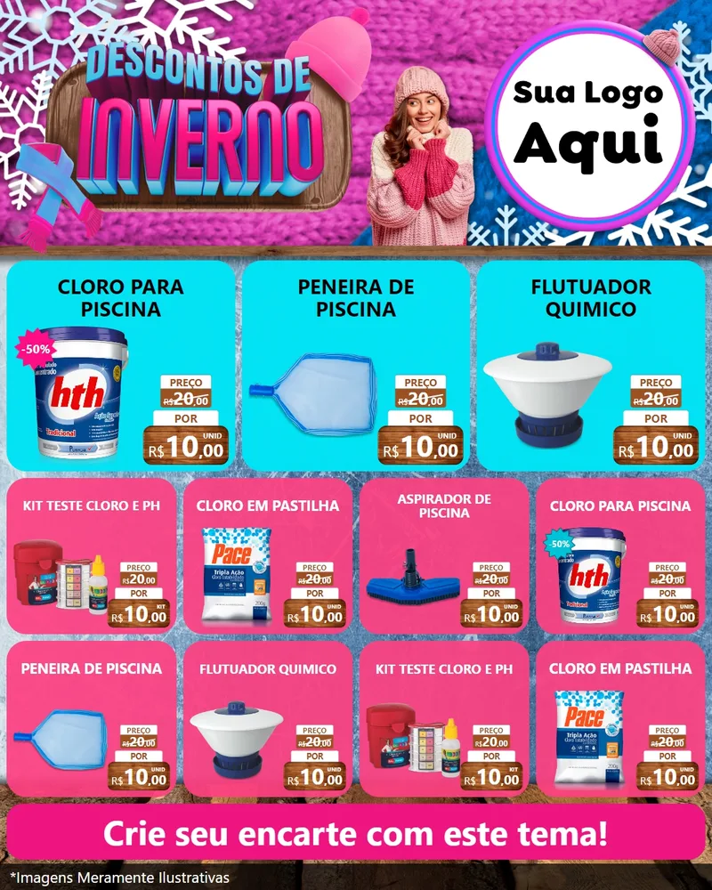 Modelo de Rede Social para Feed Instagram com o tema Descontos de Inverno para Produtos para Piscina