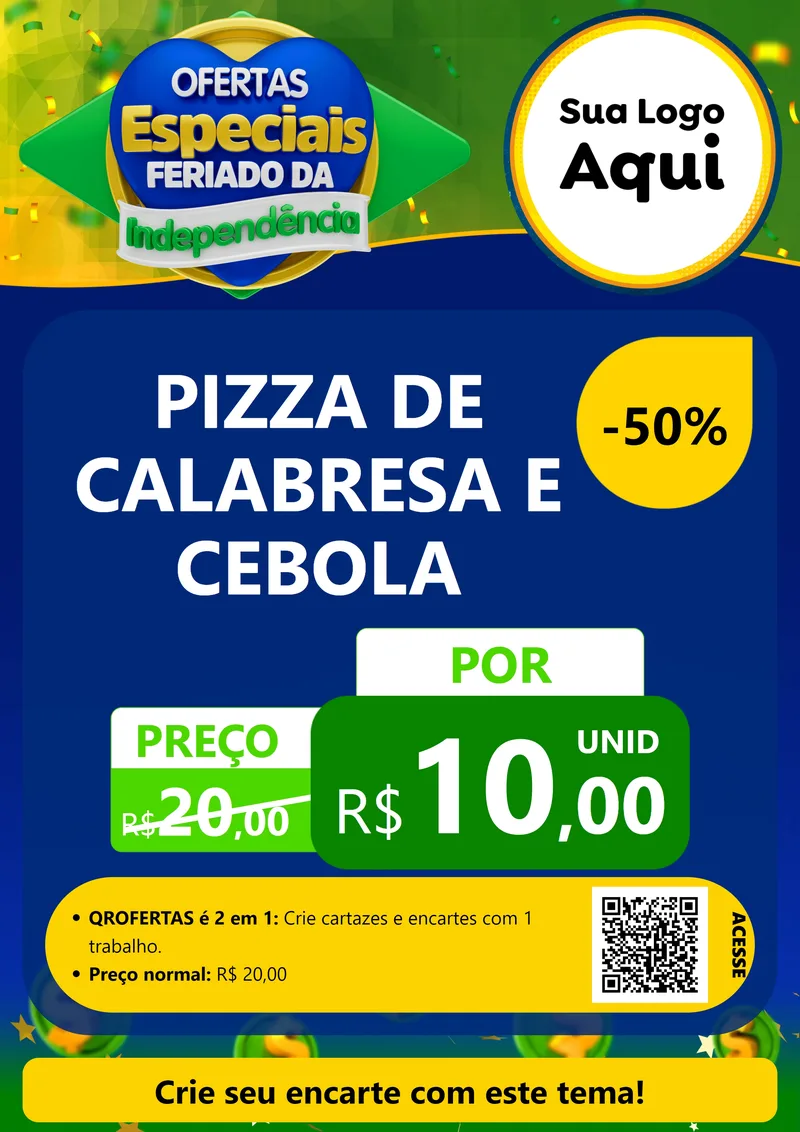 Modelo de Cartaz para Cartaz A4 Vertical com o tema Ofertas Especiais Feriado da Independência para Pizzaria