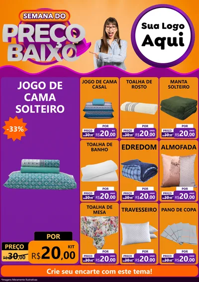 Modelo de Encarte para Encarte A4 Vertical com o tema Semana do Preço Baixo para Cama, Mesa e Banho
