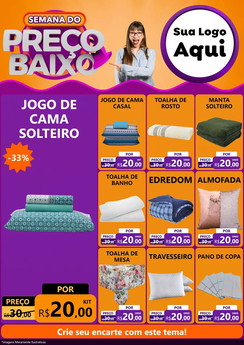 Modelo de Encarte para Encarte A4 Vertical com o tema Semana do Preço Baixo para Cama, Mesa e Banho