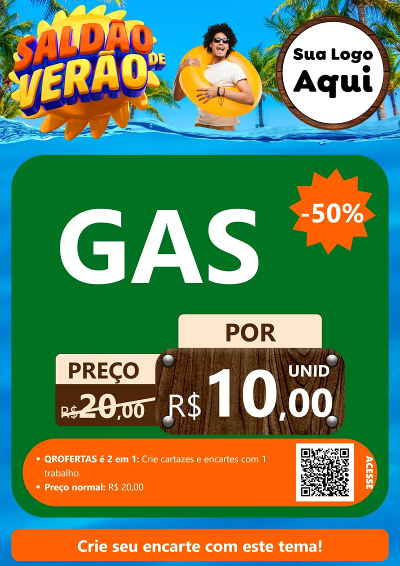 Modelo de Cartaz para Cartaz A4 Vertical com o tema Saldão de Verão para Água e gás