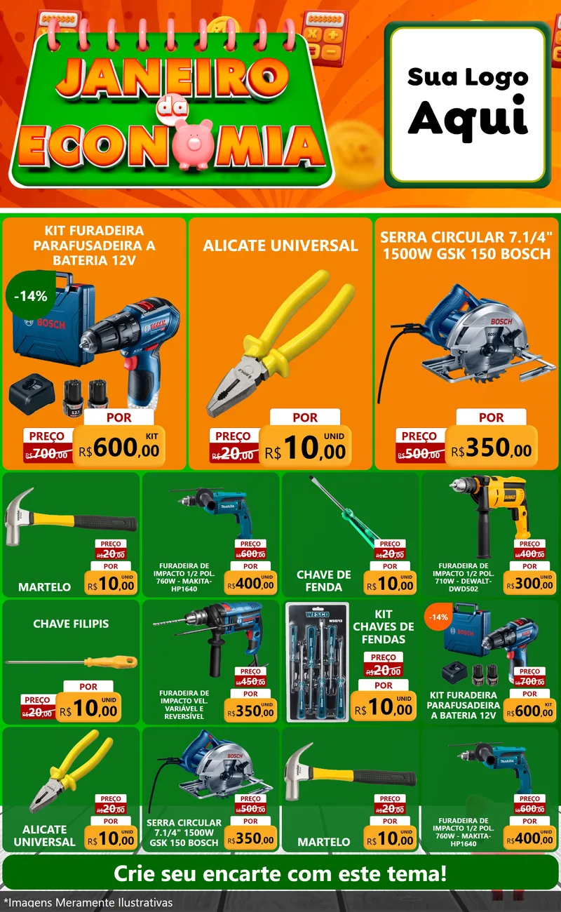 Modelo de Encarte para Encarte Grande com o tema Janeiro da Economia para Maquinas e Ferramentas
