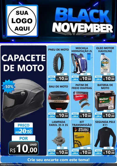 Modelo de Encarte para Encarte A4 Vertical com o tema Black November para Moto peças