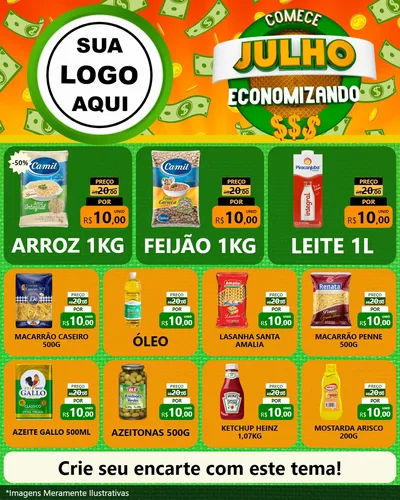 Modelo de Rede Social para Feed Instagram com o tema Comece Julho Economizando para Supermercado