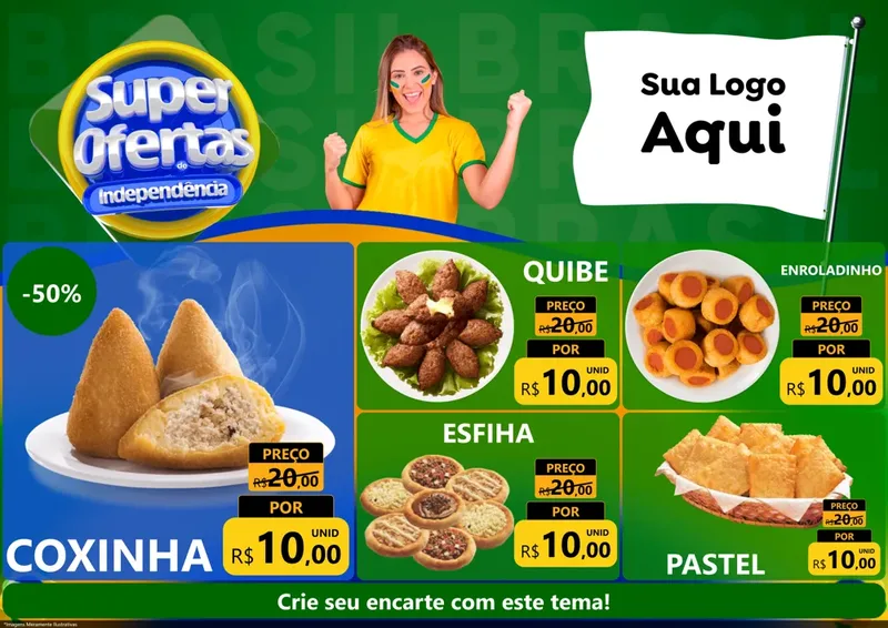 Modelo de Encarte para Encarte A4 Horizontal com o tema Super Ofertas de Independência para Salgadaria
