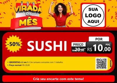 Modelo de Cartaz para Cartaz A4 Horizontal com o tema Virada de Mês para Comida japonesa