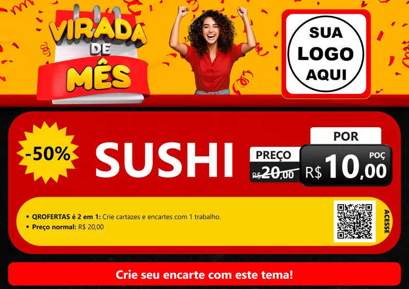 Modelo de Cartaz para Cartaz A4 Horizontal com o tema Virada de Mês para Comida japonesa