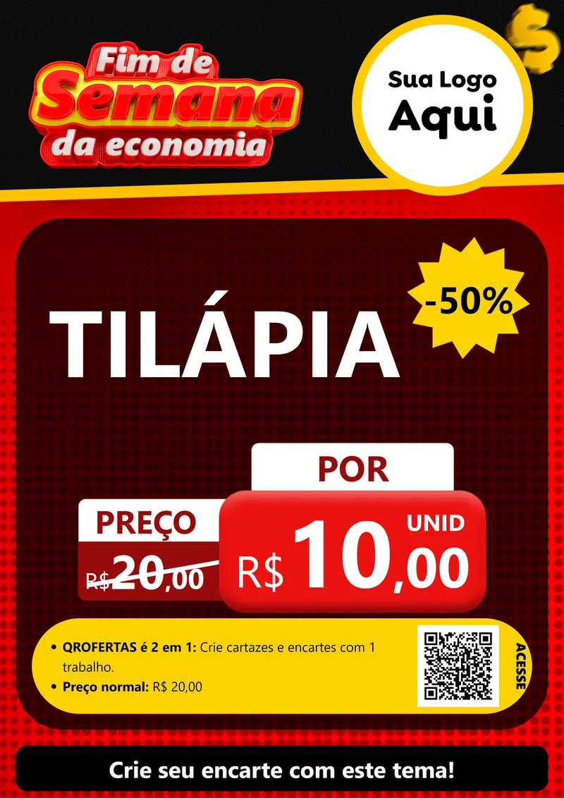 Modelo de Cartaz para Cartaz A4 Vertical com o tema Fim de Semana da Economia para Peixaria