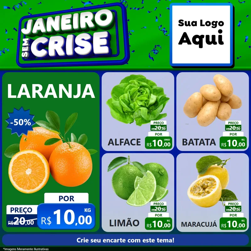 Modelo de Rede Social para Feed Facebook com o tema Janeiro Sem Crise para Hortifrúti