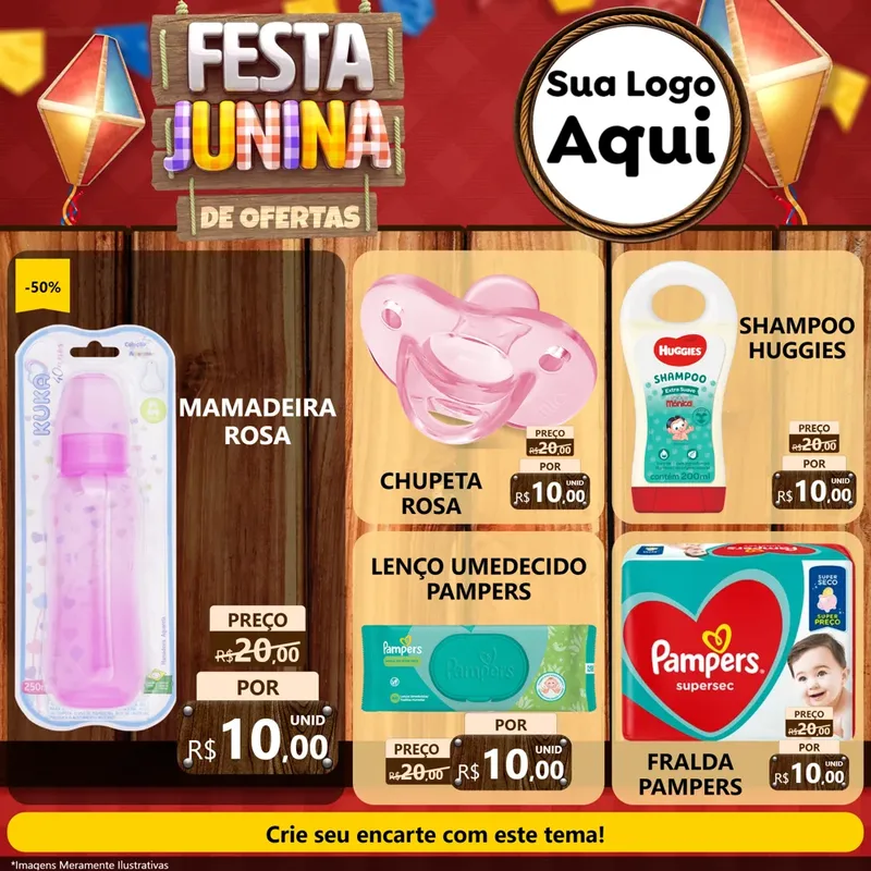 Modelo de Rede Social para Feed Facebook com o tema Festa Junina de Ofertas para Bebês