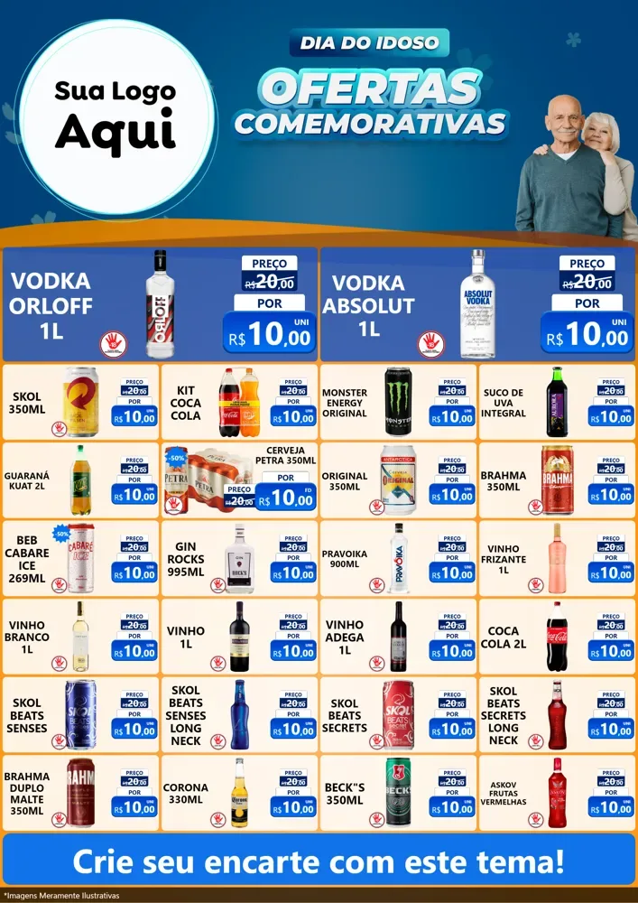 Modelo de Encarte para Encarte A4 Vertical com o tema Dia do Idoso para Distribuidora de bebidas