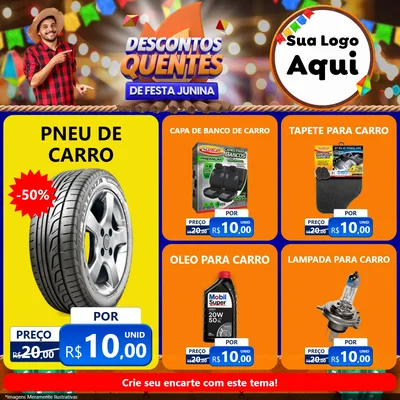 Modelo de Rede Social para Feed Facebook com o tema Descontos Quentes de Festa Junina para Auto peças