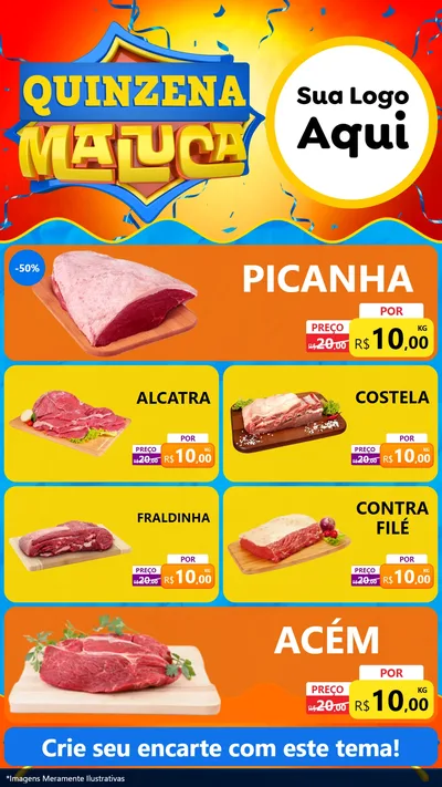 Modelo de TV para TV Vertical com o tema Quinzena Maluca para Açougue