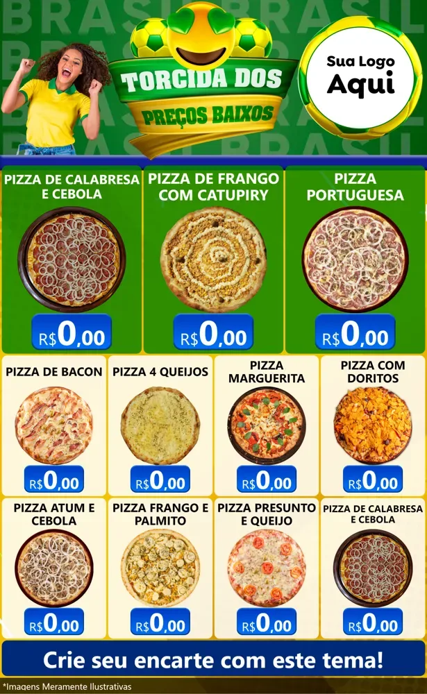 Modelo de Encarte para Encarte Grande com o tema Torcida dos Preços Baixos - Copa para Pizzaria