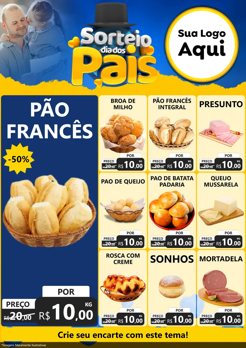 Modelo de Encarte para Encarte A4 Vertical com o tema Sorteio Dia Dos Pais para Padaria