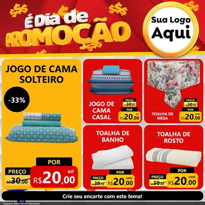 Modelo de Rede Social para Feed Facebook com o tema É Dia De Promoção para Cama, Mesa e Banho