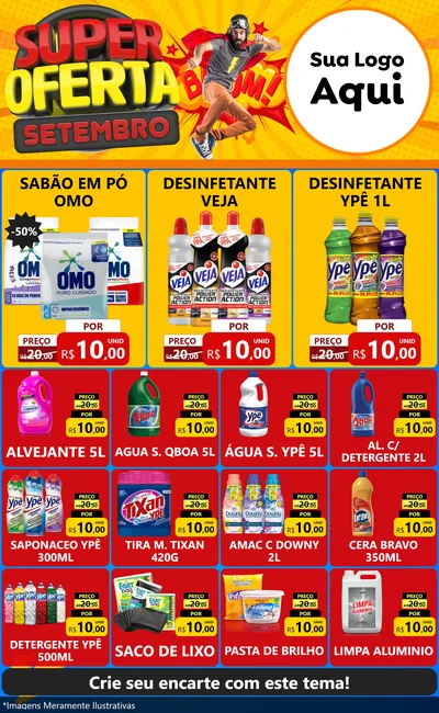 Modelo de Encarte para Encarte Grande com o tema Super Oferta Setembro para Produtos de Limpeza